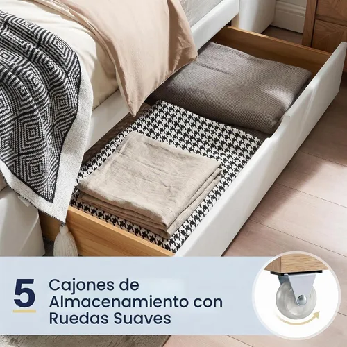 Vista 5 de Cabecero alto tapizado con plataforma King con 2 cajones de almacenamiento