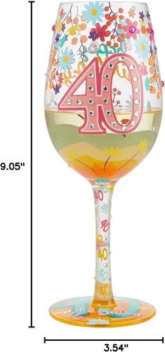 Vista 10 de Enesco Designs by Lolita Happy 40th Birthday - Copa de vino artesanal pintada a mano, 15 onzas, multicolor