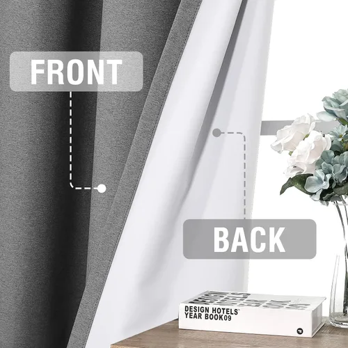 Vista 6 de H.VERSAILTEX Cortinas 100% de opacidad para dormitorio, con aislamiento térmico, cortinas texturizadas de lino con bloqueo de luz completa, cortinas