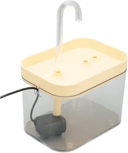 Vista 5 de Fuente de agua para gatos, dispensador de agua transparente silencioso para mascotas con tubo de codo para interiores (tapa amarilla)