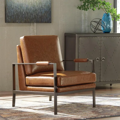 Vista 2 de Signature Design by Ashley Peacemaker Mid-Century - Silla moderna de piel sintética, color marrón