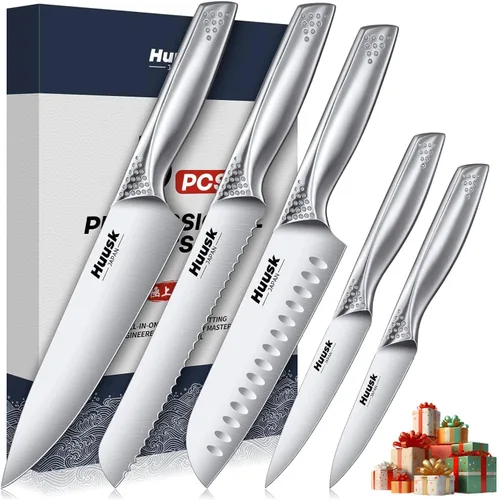 Vista 10 de Huusk Juego de 2 cuchillos de carne dentados, cuchillos japoneses de acero inoxidable de 4.5 pulgadas, cuchillos afilados aptos para lavavajillas