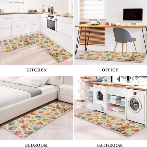 Vista 6 de Juego de 2 alfombras de cocina de Pascua, decoración de cocina de Pascua, huevos coloridos para piso, tapete de 17 x 30 pulgadas + alfombra