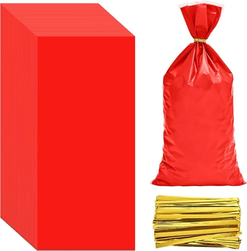 Vista 10 de Lecpeting 100 bolsas de celofán, bolsas de plástico para dulces con lazos giratorios para envoltura de regalo, cumpleaños, boda, baby shower