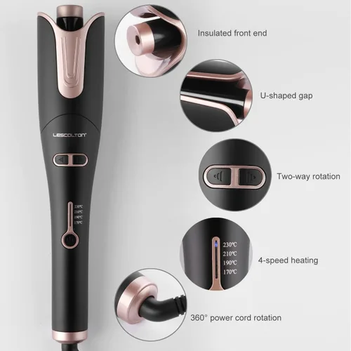 Vista 3 de Rizador automático de cabello, rizador giratorio con rizos de barril de 1 pulgada, varita rizadora de pelo con 4 temperaturas y doble voltaje