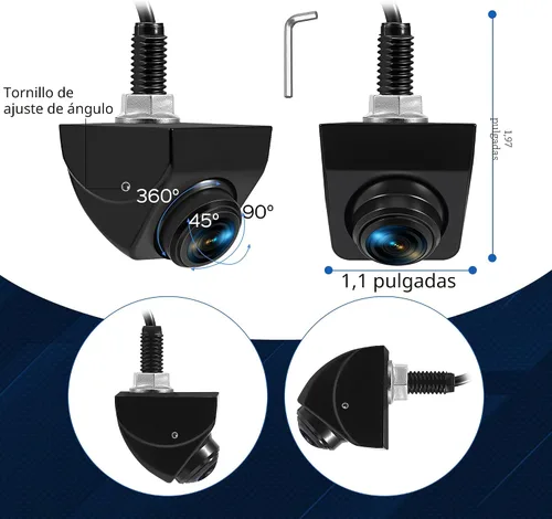 Vista 5 de Cámara de respaldo con vista frontal conmutable – 1080P metal AHD, visión trasera gran angular de 170°, visión nocturna súper clara, inversa Negro