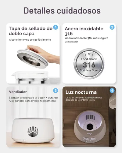 Vista 8 de Calentador de biberones Comfyer, calentador de biberones para bebé con luz nocturna y ventilador de enfriamiento más rápido, calentador de agua