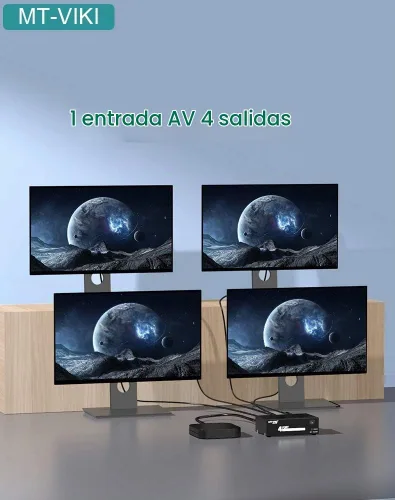 Vista 3 de MT-VIKI Distribución de audio de video compuesto de 4 vías y 3 RCA (1 en 4 salidas)