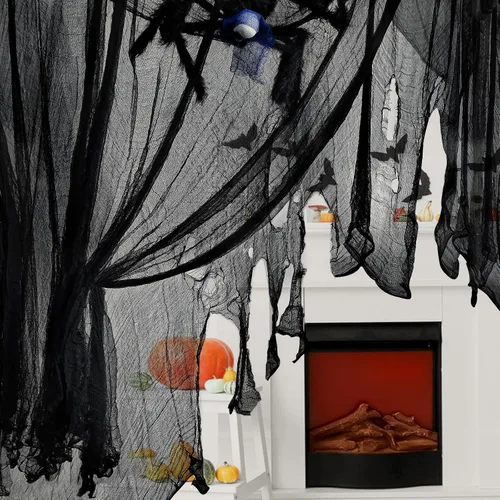 Vista 8 de Halatool 6 Pack Creepy Cloth 30x72 Inch, Black Cheesecloth Gauze for Halloween Haunted House Decorations, Spooky Outdoor Yard Window Porch Tree