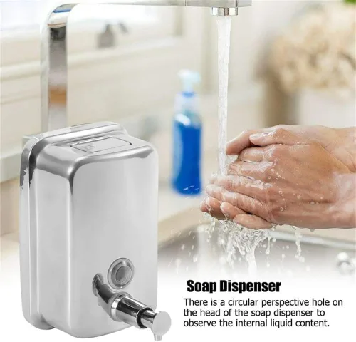 Vista 3 de Dispensador de jabón montado en la pared para baño, dispensador de líquido comercial de pared de acero inoxidable dispensador de desinfectante