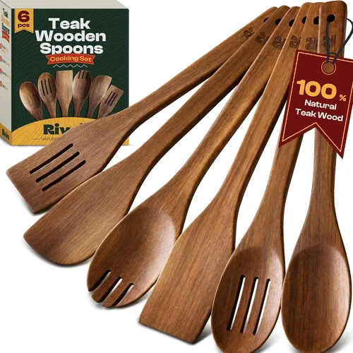 Vista 14 de Riveira Cucharas de madera de bambú para cocinar, 3 piezas, espátula de madera esencial para apartamento, cuchara antiadherente, juego de utensilios