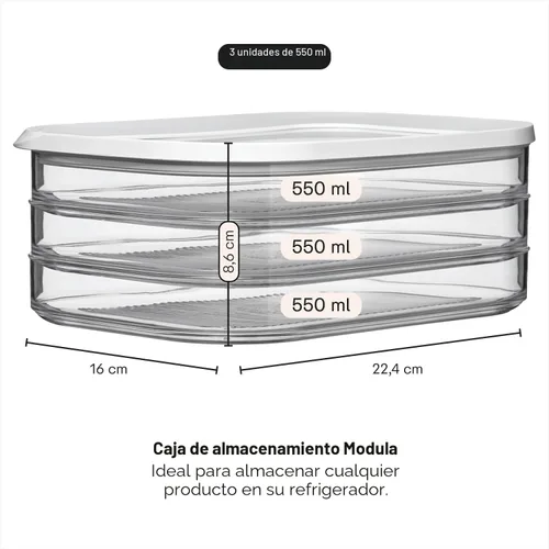 Vista 3 de Mepal Modula - Caja redonda apilable para almacenamiento de alimentos, 3 compartimentos con 1 tapa universal transparente enmarcada, ideal