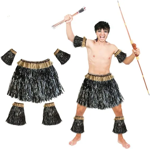Vista 6 de Conjunto de disfraz elástico hawaiano para fiesta de hierba hula para mujeres y hombres