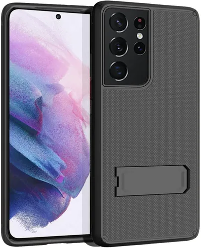 Vista 2 de Funda compatible con el teléfono Samsung Galaxy S21 Ultra 5G (tamaño de pantalla 6.8 pulgadas solamente). Funda híbrida de doble capa con soporte