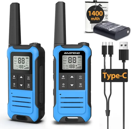Vista 10 de Walkie Talkies de Largo Alcance Recargables para Adultos, Baofeng F22 FRS Radio Walky Talky Walkie-Talkie Familiar con Linterna Batería de 1400 mAh