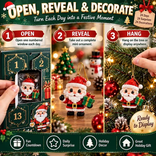 Vista 3 de Calendario de Adviento de Navidad 3D 2026, 24 mini adornos de bloques