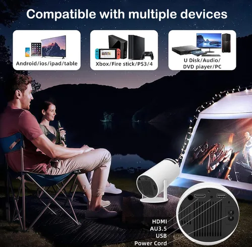 Vista 5 de HY300 PRO - Mini proyector 4K con WiFi y Bluetooth, proyector portátil 4K 1080P, proyector inteligente con Android 11.0 WiFi6 BT5.0 Corrección