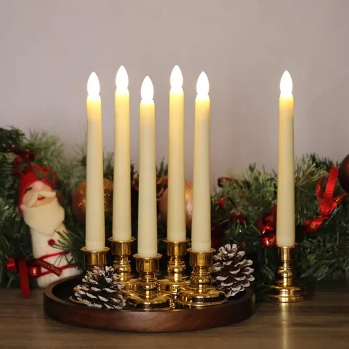 Vista 2 de Paquete de 9 velas de ventana sin llama de mecha 3D con control remoto y temporizador, velas LED cónicas de 7.9 pulgadas de alto, luz blanca cálida