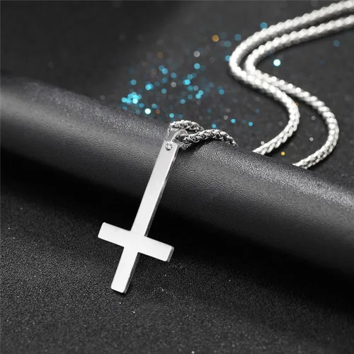 Vista 3 de PROSTEEL Satanic Jewelry Upside Down Cross Necklace for Men Women, 316L Stainless Steel925 Sterling Silver Inverted CrossLeviathan Cross Pendant
