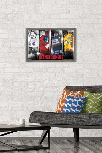 Vista 2 de Trends International Hasbro Transformers - Póster de pared clásico, 14.725 x 22.375 pulgadas, versión enmarcada de madera de granero
