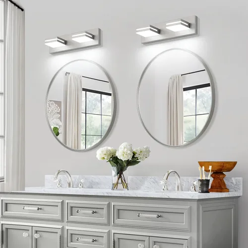Vista 8 de SineRise - Moderna lámpara LED para tocador de baño (2 luces, 39.4 cm, regulable), iluminación de pared de baño moderna de acrílico cepillado sobre