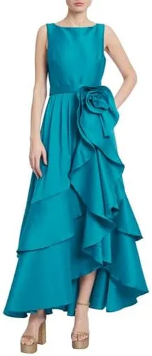 Vista 5 de Badgley Mischka Vestido con volantes en cascada con detalle de roseta