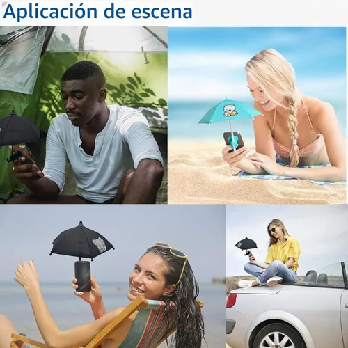 Vista 4 de Paraguas de teléfono para el sol, sombrilla de teléfono celular con soporte universal ajustable de ventosa para iPhone, iPad, Gopro