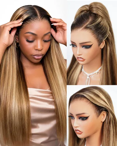 Vista 16 de Arabella 20/Rubio Ceniza Ombre Pelucas de encaje frontal 5x6 de cabello humano, listas para usar, sin pegamento, pelucas de cabello humano