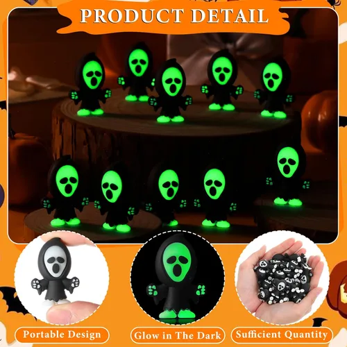 Vista 3 de VioraWhite 25 mini figuras de fantasmas que brillan en la oscuridad, pequeñas figuras de diablo para esconderse y buscar, pequeña estatua luminosa