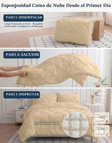 Vista 7 de LANE LINEN Juego de edredón individual de 5 piezas - Ropa de cama con diseño clásico de puntada pintuck - con 1 edredón, 1 funda de almohada, 1