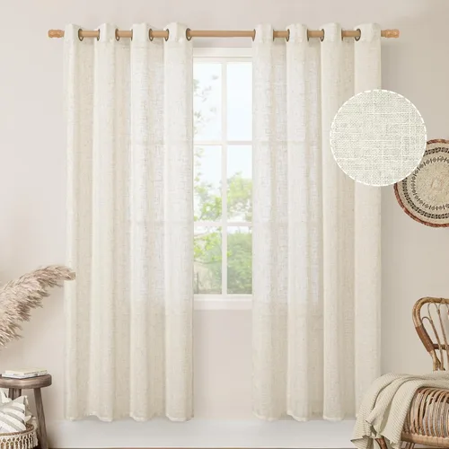 Vista 141 de LAMIT Cortinas de lino marrón caramelo para sala de estar, 84 pulgadas, de lino sintético, texturizado, filtrante de luz, paneles de privacidad