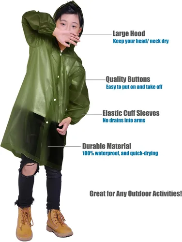 Vista 59 de Chaqueta de lluvia para niños, paquete de 2 ponchos de lluvia para niños, impermeables reutilizables para niños y niñas, impermeable, para exteriores