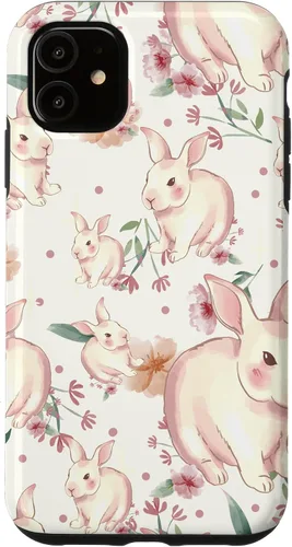 Vista 5 de Funda con diseño de carita sonriente para iPhone 15 Bunny Pattern Graffiti Doodles