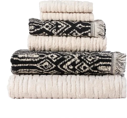 Vista 16 de SKL Home Amherst Medallion - Toalla de baño 100 % algodón, 600 GSM, suave y absorbente, reversible jacquard, negro