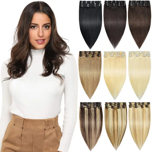 Vista 8 de Rosebud - Extensiones de cabello humano remy con clip, 8 unidades, 18 clips de 14 - 22 pulgadas