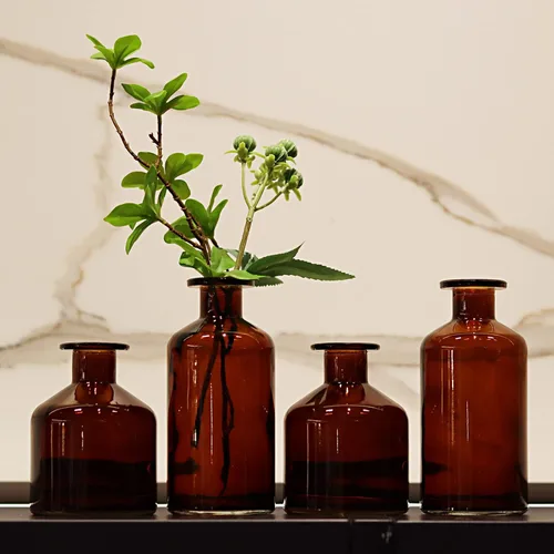 Vista 2 de 8 jarrones de vidrio ámbar para flores, mini jarrones de flores a granel, pequeños jarrones para centros de mesa para decoración de otoño, bodas