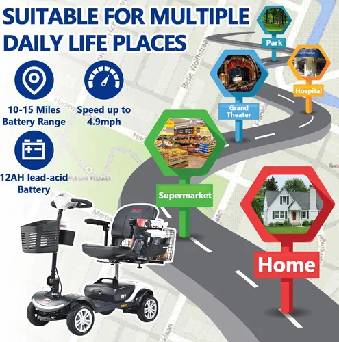 Vista 3 de Scooter de movilidad plegable para personas mayores, scooter de 4 ruedas para adultos, scooter médico eléctrico compacto para viajes, dispositivo