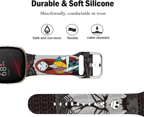 Vista 3 de Correas de reloj de dibujos animados con estampado floral compatibles con Fitbit Versa 4/Versa 3/Fitbit Sense 2/Sense Band de silicona suave