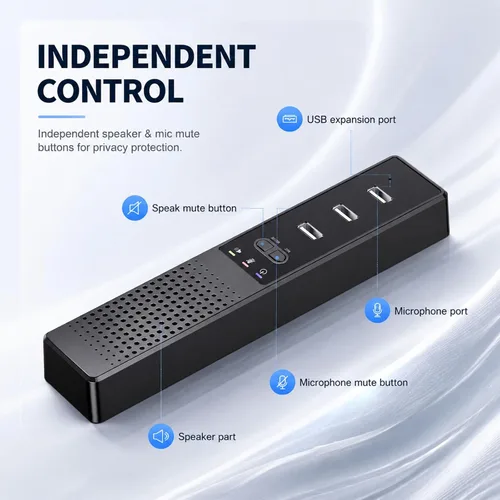 Vista 6 de Altavoz USB 3 en 1 para computadora con micrófono, altavoz de conferencia de escritorio con micrófono para oficina en casa inteligente y estudio