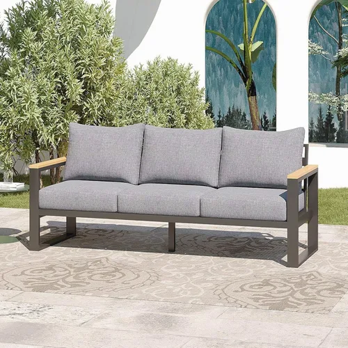Vista 14 de Sundale Outdoor Muebles de patio, sofá de aluminio para todo tipo de clima, sofá de metal para exteriores de 3 asientos con cojín de olefina de 6