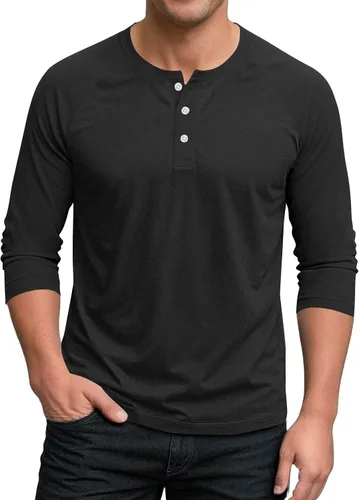 Vista 16 de Ctreela Camiseta Henley de manga 3/4 para hombre, estilo casual, ajustada, color sólido, manga larga, camiseta de béisbol