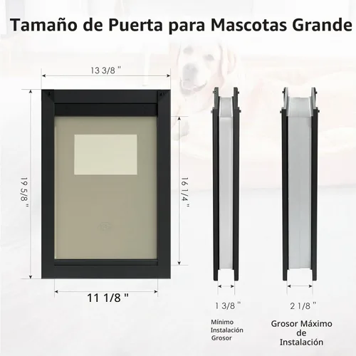 Vista 4 de MAVRICPOWER - Puerta grande de aluminio resistente a la intemperie para puerta Puerta para perros con 2 paneles de bloqueo deslizantes, puerta