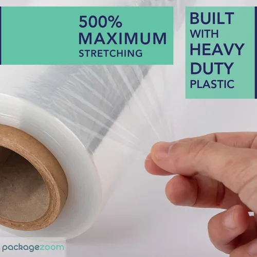 Vista 4 de PackageZoom 4 rollos de película de envoltura elástica resistente de 18" x 1500 pies - calibre 55, rollo de envoltura de plástico transparente