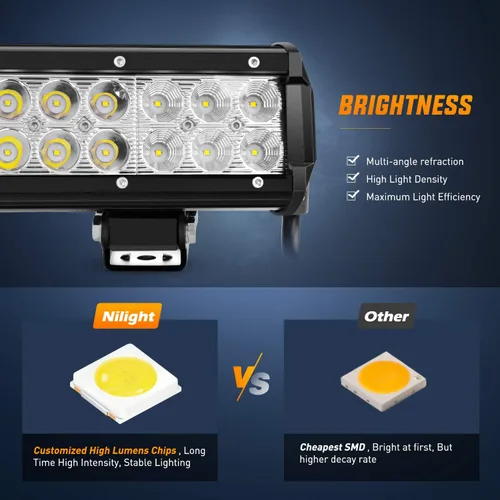 Vista 10 de Nilight barra de luces LED, 2 piezas, 12 pulgadas, 72W, combo luces LED tipo foco y reflector, faros de conducción fuera de carretera, luces