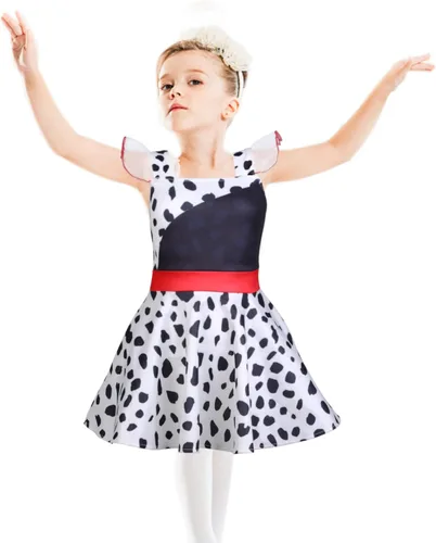 Vista 5 de Kids Girls Cruella Deville Costume Dress Polka Dots Black and White Birthday Christmas Halloween Dress for Toddler Girls
