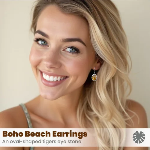 Vista 4 de Tiger Eye Earrings for Women - Boho Beachy Brown Earrings Gemstone Birthstone Jewelry - Anniversary Birthday Christmas Gifts for Womens