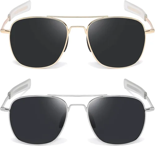 Vista 6 de RCXKOOM Mens Aviator Sunglasses American Army Military Pilot Polarized Sunglasses Bayonet Temples