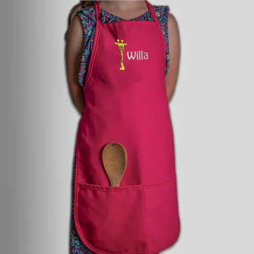 Vista 5 de Conjunto de delantal y sombrero personalizado para niños de zoológico, añade tu propio nombre para niños, cocina, horneado