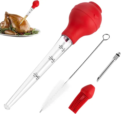 Vista 10 de JY COOKMENT Jeringa de acero inoxidable para pavo Baster Baster Jeringa para cocinar Inyector de carne con 2 agujas de marinada, 1 cepillo