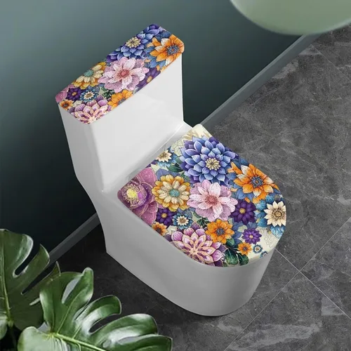Vista 37 de Flashideas Juego de cubierta para tanque y tapa de inodoro con estampados de patas de perro coloridas - Elástico, se adapta a la mayoría de tanques